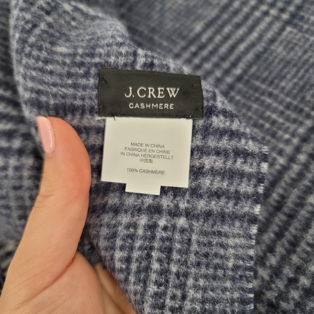 J. Crew 100% Cashmere Blue Double Sided Scarf with Fringe - Picture 3 of 7